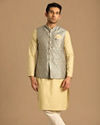 alt message - Manyavar Men Grey Jacket With Golden Motifs image number 1
